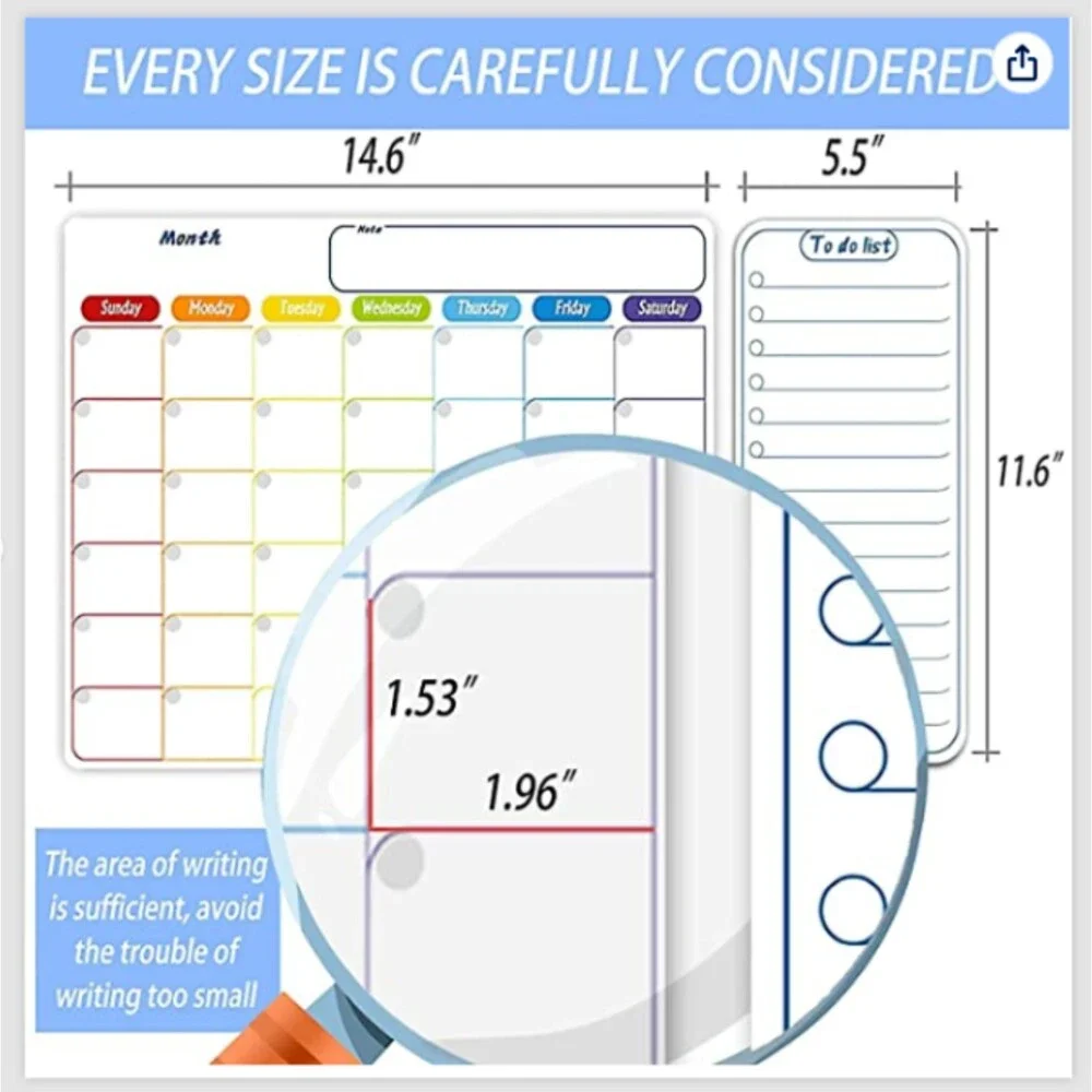 Magnetic Calendar for Fridge 2 pc Dry erase white Board Monthly and to do list